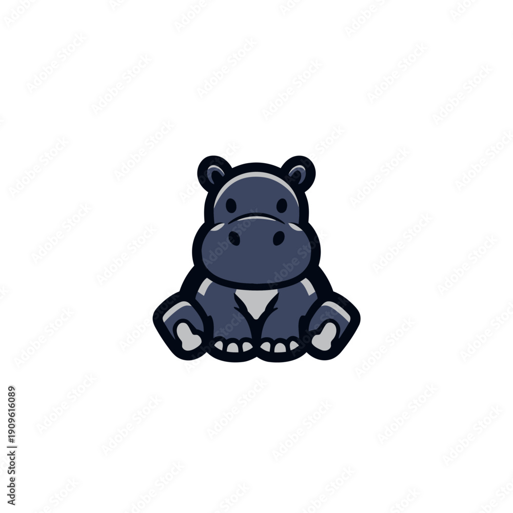 Obraz premium Cartoon hippopotamus illustration sitting upright against white background