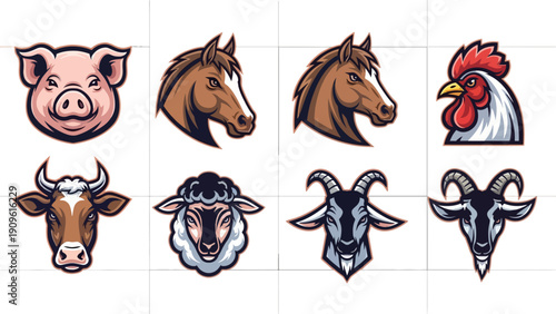 Farm animal illustrations various breeds isolated