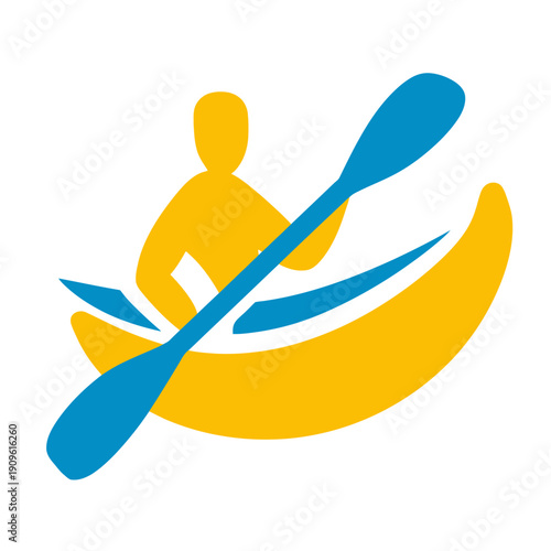 Kayak illustration a yellow kayak with a paddler and blue paddle