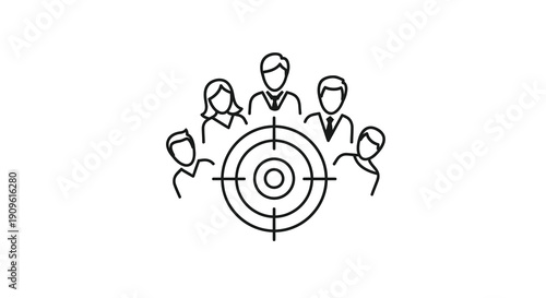 Team focused on a target with people in a circular arrangement silhouette