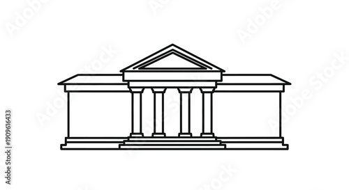 Simple line drawing of a classical building facade silhouette