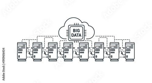 Big data concept with servers connected to a cloud silhouette