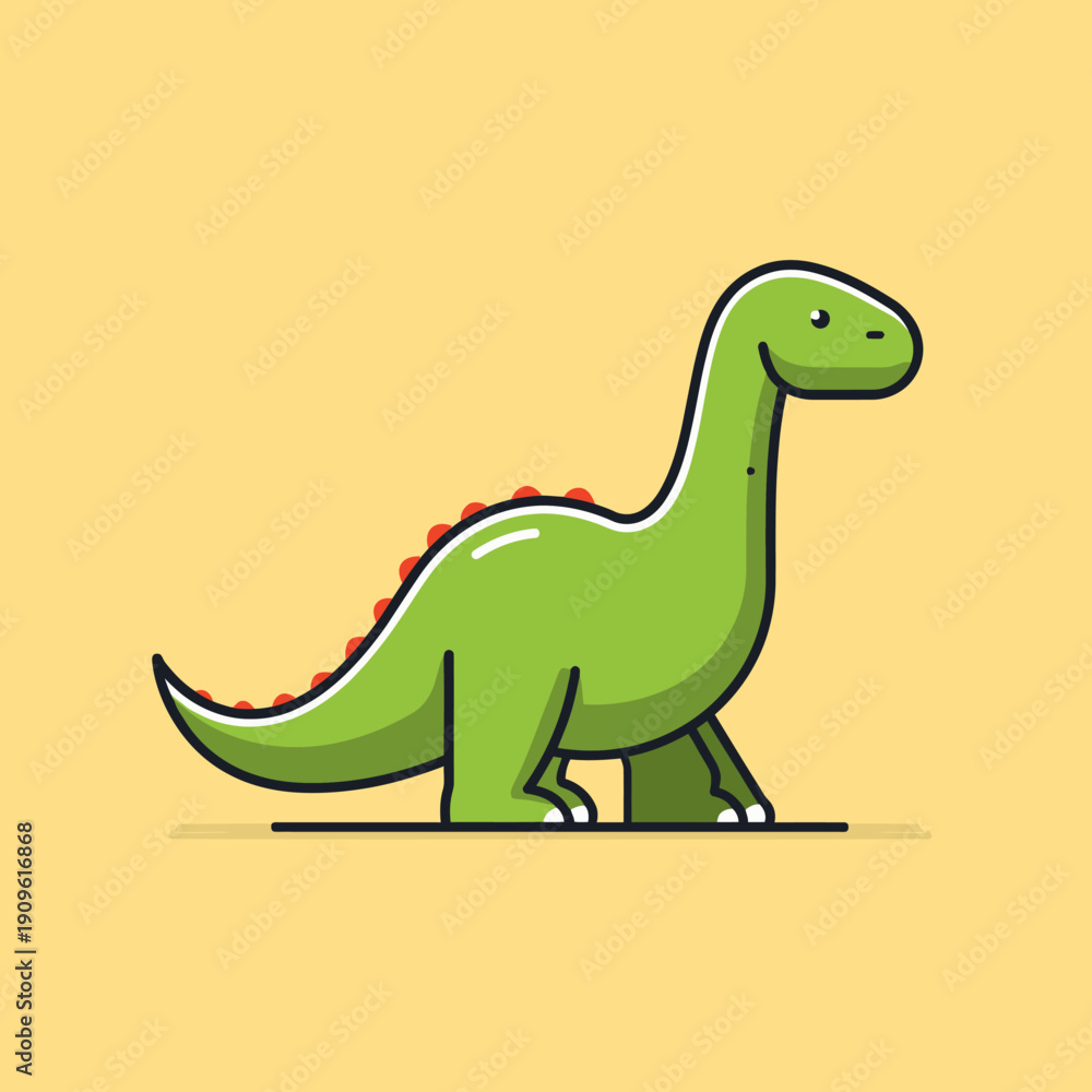 Obraz premium Cartoon green dinosaur illustration on yellow background vector graphic design