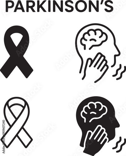 Parkinson's Awareness Graphic: A symbolic visual conveying support and education for Parkinson's, featuring the awareness ribbon and representation of symptoms, against a background.
