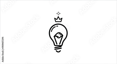 Lightbulb with a crown simple line art illustration silhouette