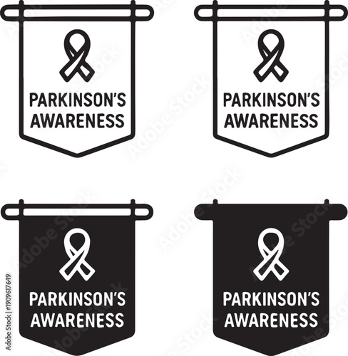 Parkinson's Awareness Banners: A set of four symbolic banners, each proudly displaying the Parkinson's Awareness ribbon.