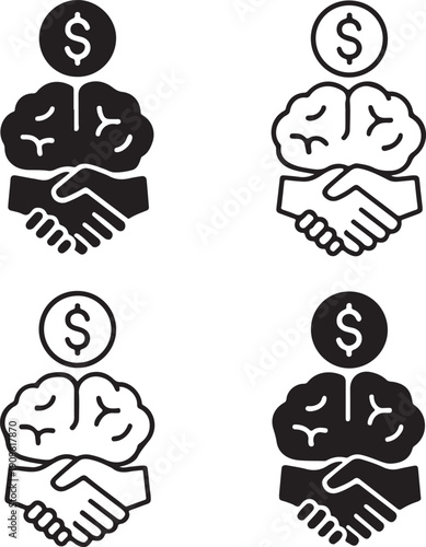 Deal-Making Mindset: A minimalist illustration symbolizes financial strategy, expertise, and collaboration. featuring the essence of deal-making through the visual language of minds and hands.