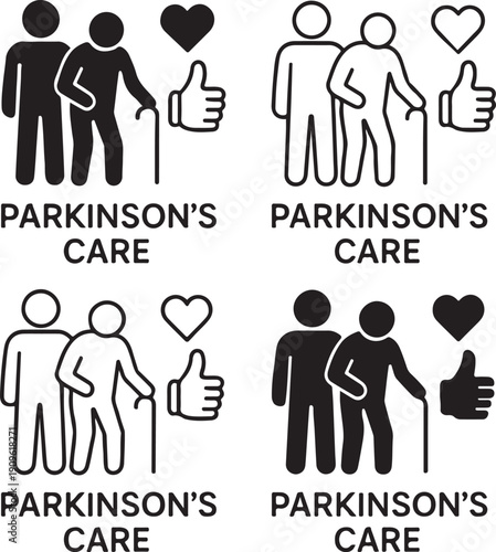 Support and Compassion: Pictorial illustrations convey the essence of Parkinson's care, emphasizing empathy, support, and the significance of love, assistance, and encouragement. 