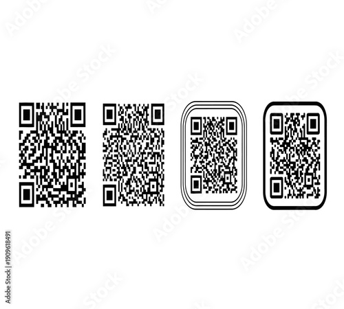 Five distinct quick response codes are displayed in a horizontal arrangement against a white background