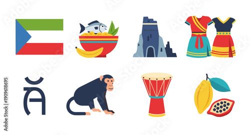 Equatorial Guinea cultural symbols and landmarks flat illustration