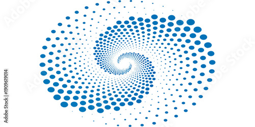 Abstract blue vector illustration featuring a swirl of halftone dots and wave patterns to create a dynamic business wallpaper design with circular shapes and curved textures on a professional backdrop