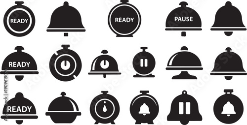 Collection of black and white food service icons symbols