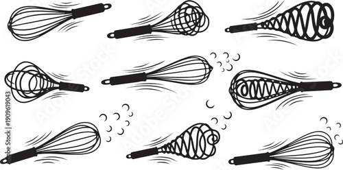 Whisk Illustration Set with Motion Lines and Bubbles Included