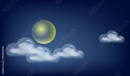 3D glass clouds and full moon on night sky background