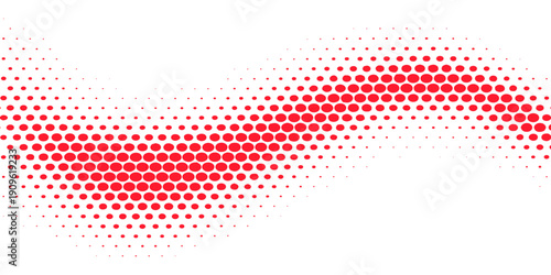 This digital vector illustration features an abstract red halftone pattern design with a heart shape element on a light dotted texture backdrop