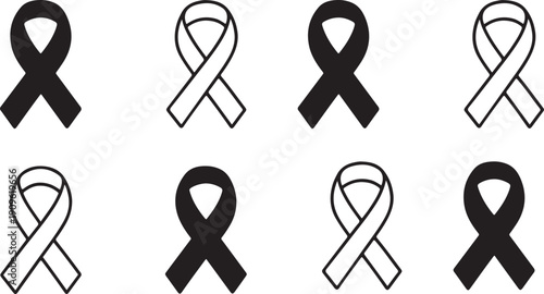Ribbon Array: An arrangement of black and white awareness ribbons, symbolizing remembrance and solidarity. Conveying a message of support and commemoration.