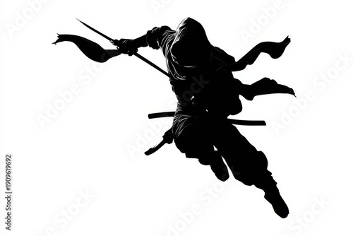 Monochrome ninja silhouette icon for branding, logos, and UI design