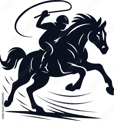 Horse Rider Whip Silhouette Vector, Equestrian Sport Illustration