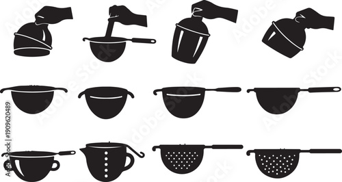 Black Silhouettes of Kitchen Utensils and Cookware on White