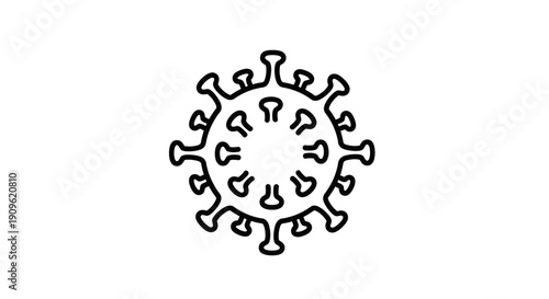 Coronavirus or COVID-19 Virus Particle, Outline Icon on Isolated White Background