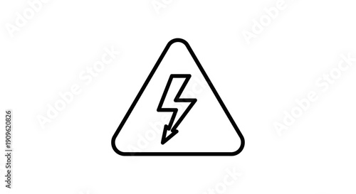 High voltage warning sign with lightning bolt, indicating danger and electricity, isolated white background