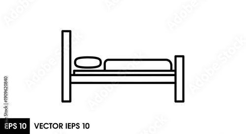 Simple bed icon with pillow and blanket, representing rest and comfortable sleep, isolated white background