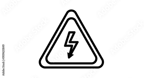 High voltage warning sign with lightning bolt, indicating danger and electricity, isolated white background