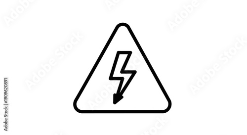 High voltage warning sign with lightning bolt, indicating danger and electricity, isolated white background