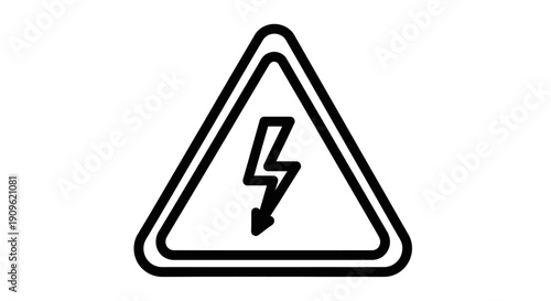 High Voltage Warning Sign with Lightning Bolt in Triangle, Isolated White Background