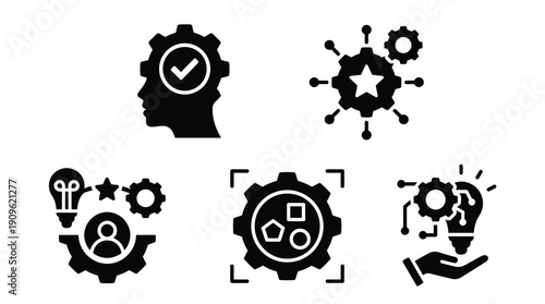 A set of five creative thinking and problem-solving icon designs