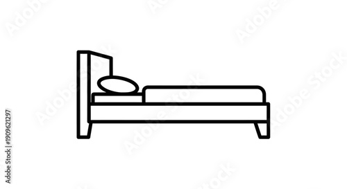 Minimalist Bed Icon for Rest and Sleep in Bedroom, isolated white background