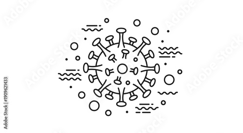 Coronavirus COVID-19 micro-organism spreading disease with outline dots and waves on isolated white background