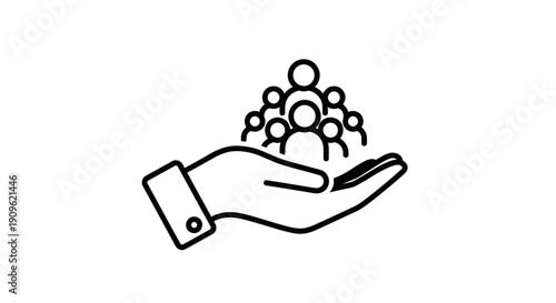 Hand Holding a Group of People Icons, Representing Community Support or Teamwork, Isolated White Background