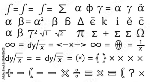 Collection of Mathematical and Scientific Symbols and Equations, Isolated White Background