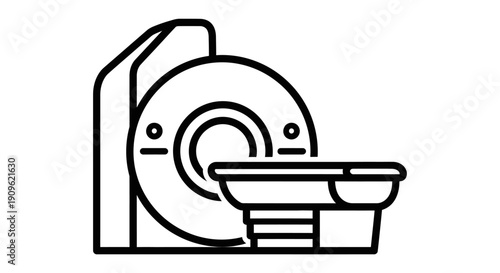 Outline Drawing of a Modern MRI Scanner Machine for Advanced Medical Imaging and Diagnostics on Isolated White Background