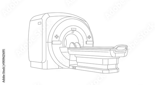 Outline Drawing of a Modern MRI Scanner Machine for Medical Diagnostics and Imaging on Isolated White Background