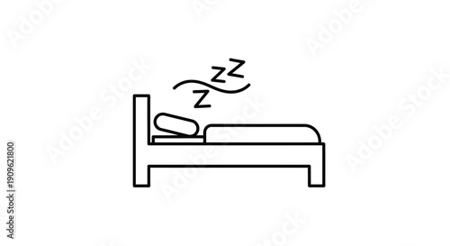Person Sleeping in Bed Zzz Outline Icon on Isolated White Background