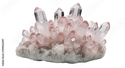 Foto Rose quartz crystal cluster isolated PNG on transparent background, mineral spec