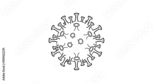 Outline illustration of a Coronavirus (COVID-19) particle, representing disease, pandemic, and scientific research on an isolated white background.