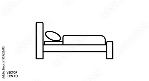 Simple Line Art Icon of a Bed for Sleeping or Resting on an Isolated White Background.