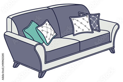 a modern two-seater sofa rendered in a clean, stylized 2D vector format.
