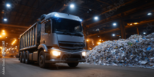 Wallpaper Mural Waste sorting and recycling plant, a garbage truck delivers waste to a waste sorting and incineration plant to generate energy, copy space for text Torontodigital.ca