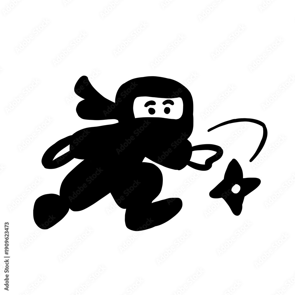 Fototapeta premium Minimalist bold black ink ninja throwing shuriken star art