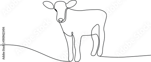 A simple line drawing of a cow standing on a hillside Vector