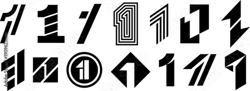 Abstract black numeral 1 variations for graphic design