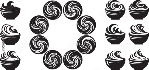 Black and white swirl designs in circular pattern arrangement
