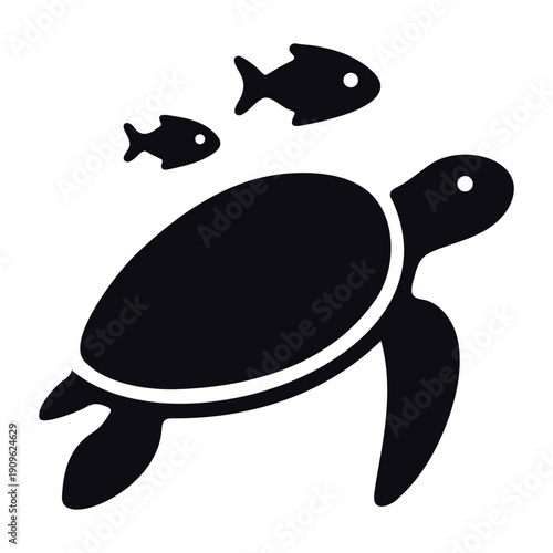Sea Turtle Swimming With Two Small Fish Silhouette