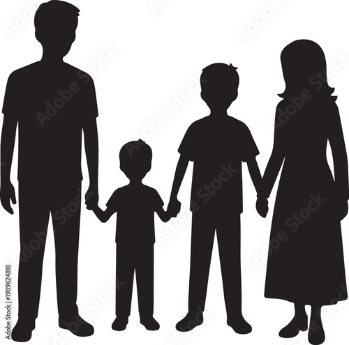 Family Holding Hands Together Silhouette Image