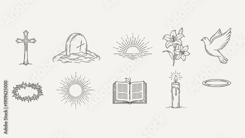 Collection of religious symbols and icons for Easter and Christian themes