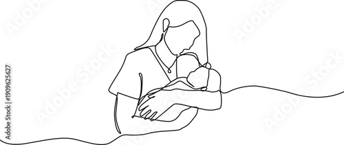A mother cradling her baby while resting on a cloud-like surface Vector